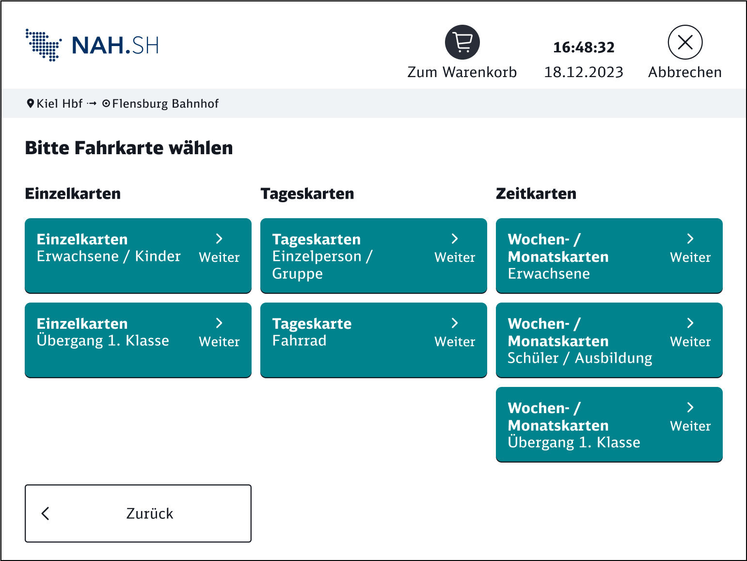 nash booking flow – select ticket