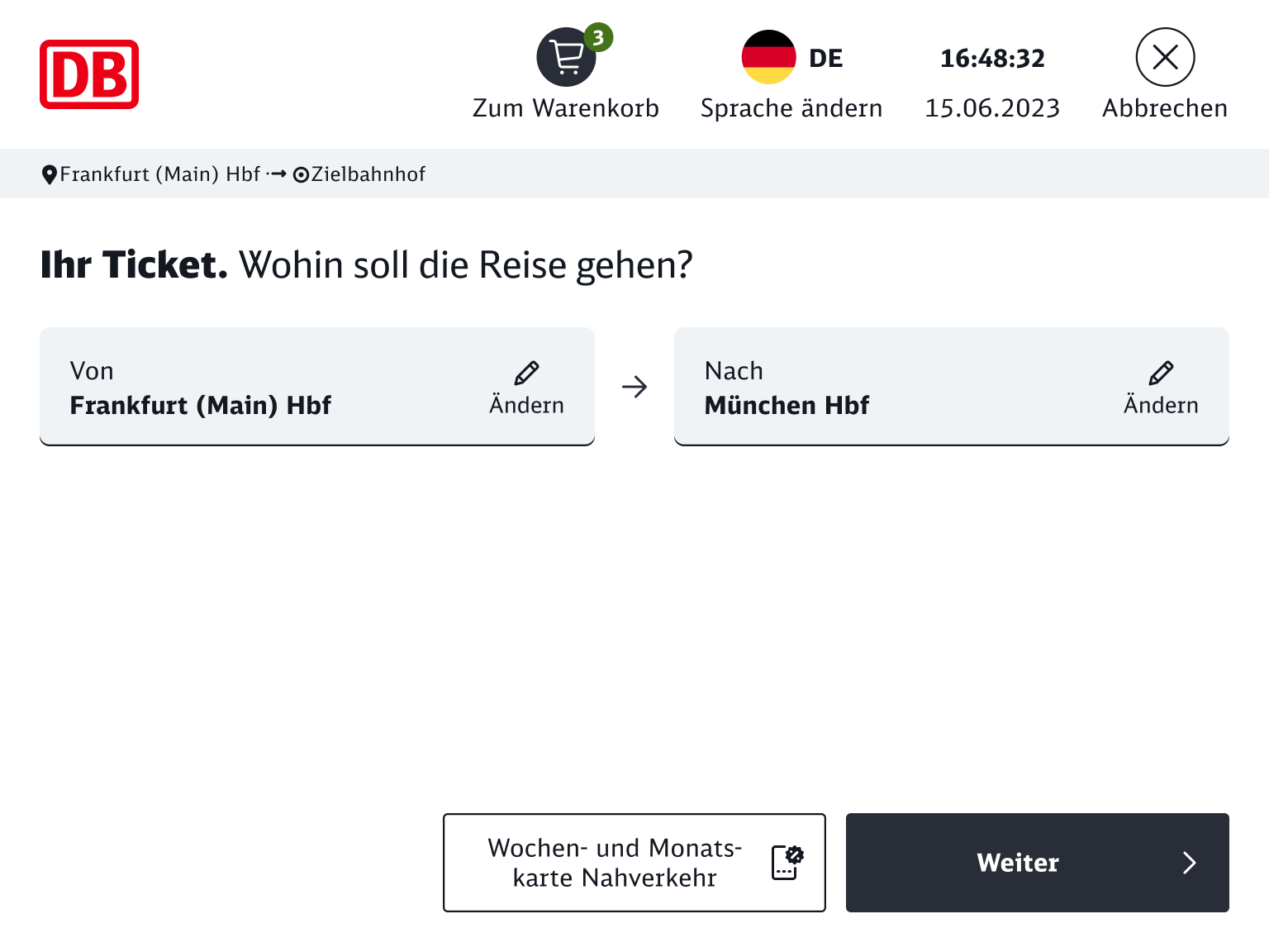 db booking flow – choose destination