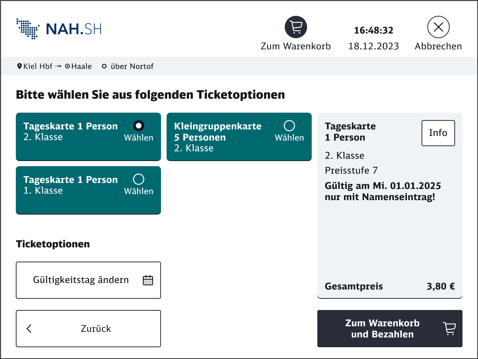 nash booking flow – select ticket option person or group