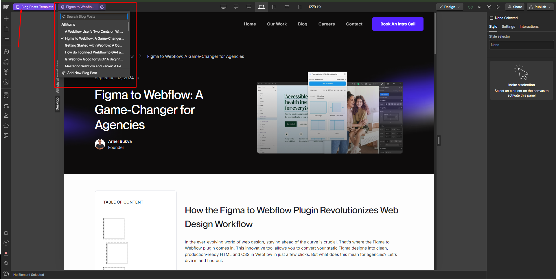 previewing cms pages in webflow designer