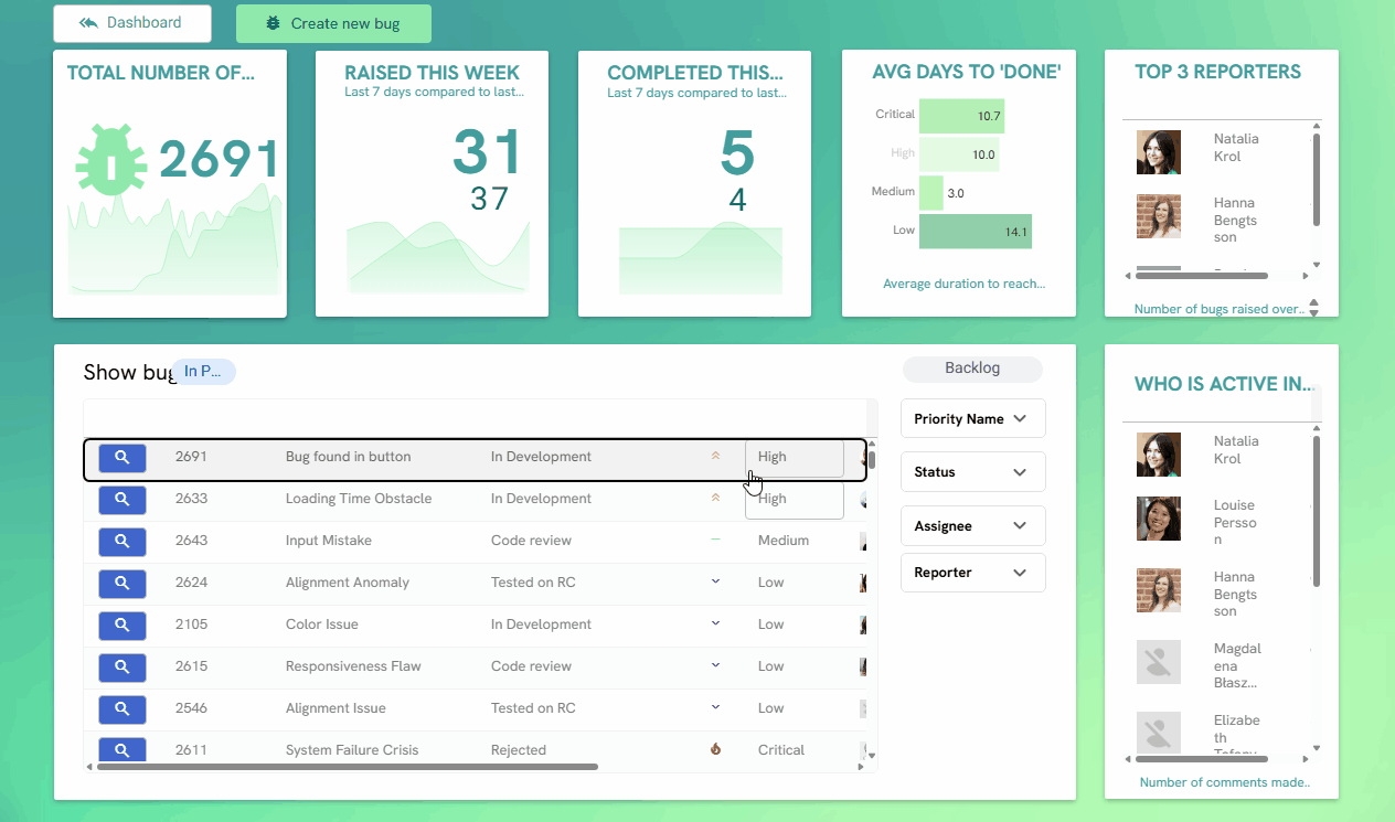 Bug Reporter Data App - Writeback