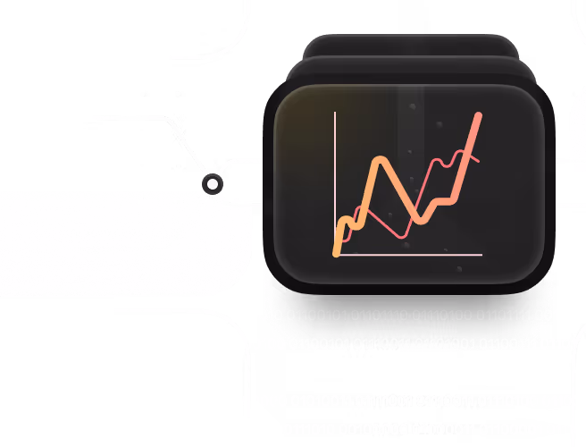 Smartwatch screen displaying two colorful line graphs trending upward.