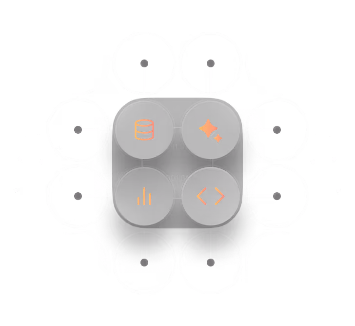 Diagram illustrating multi-tenancy data isolation with four central icons representing database, features, analytics, and code, each connected to surrounding circles labeled with tenant 1, tenant 2, tenant 3, and tenant N.