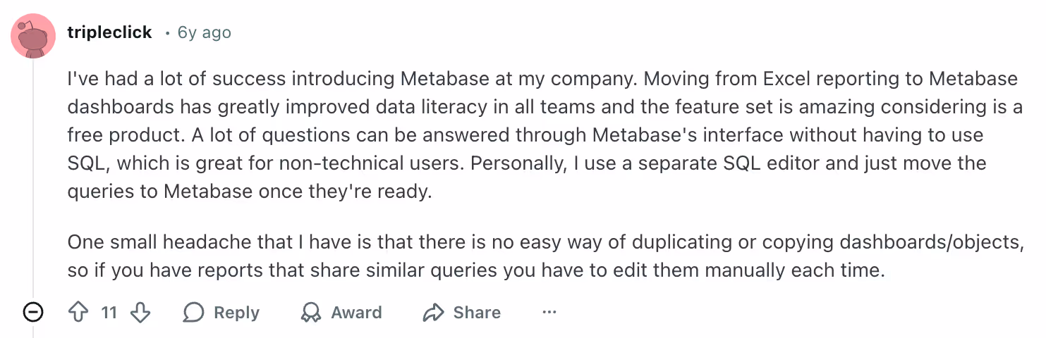 Astrato vs Metabase - Metabase user opinion on Reddit