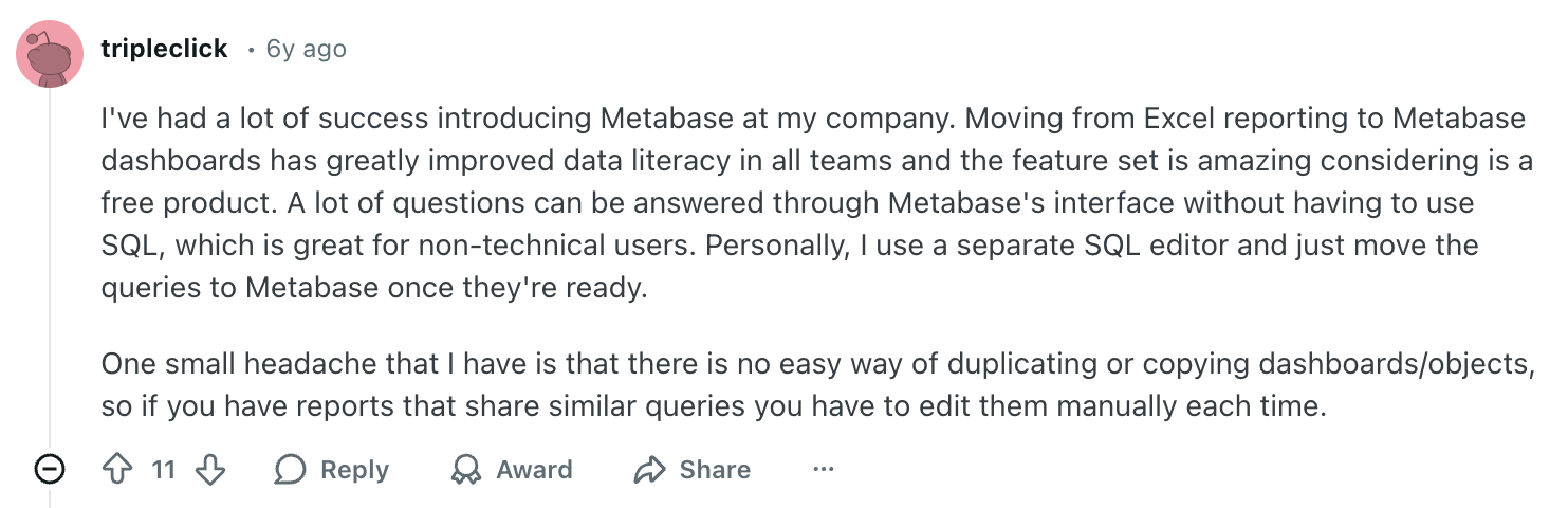 Astrato vs Metabase - Metabase user opinion on Reddit