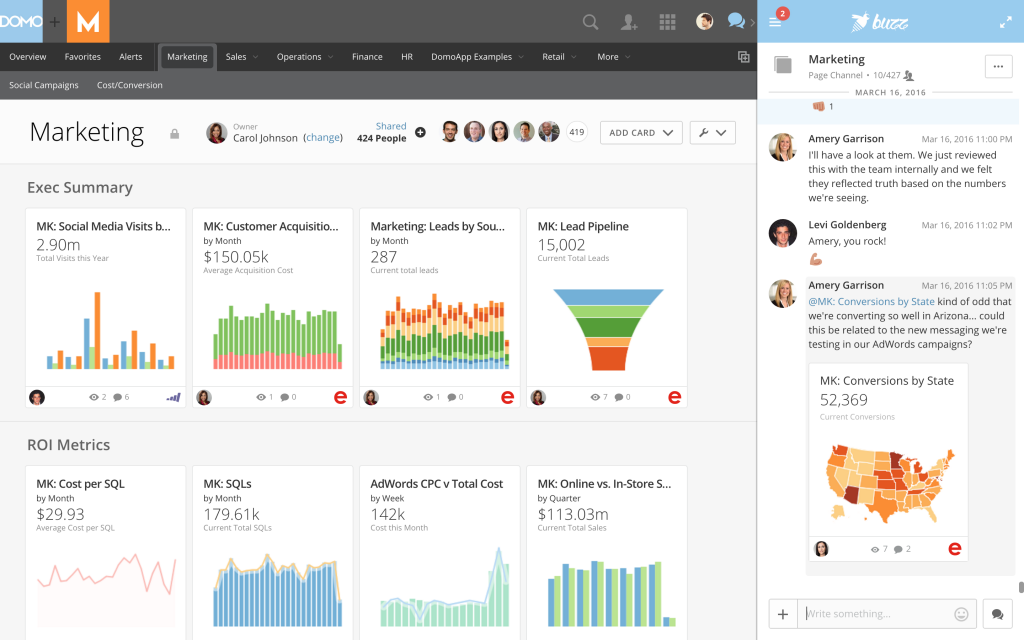 Astrato vs Domo - Domo BI platform dashboard showing business intelligence and data visualization