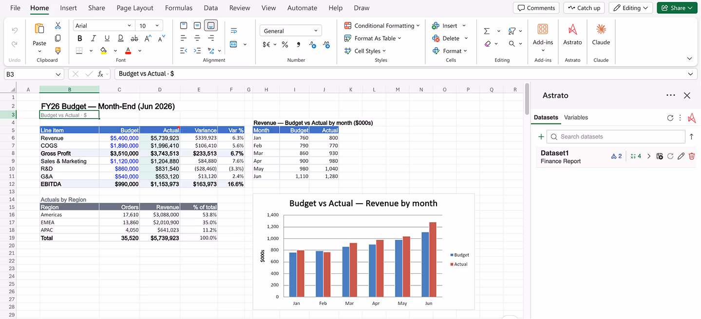 refrestahble financila report in Excel - Astrato Excel Add-in - Financial report
