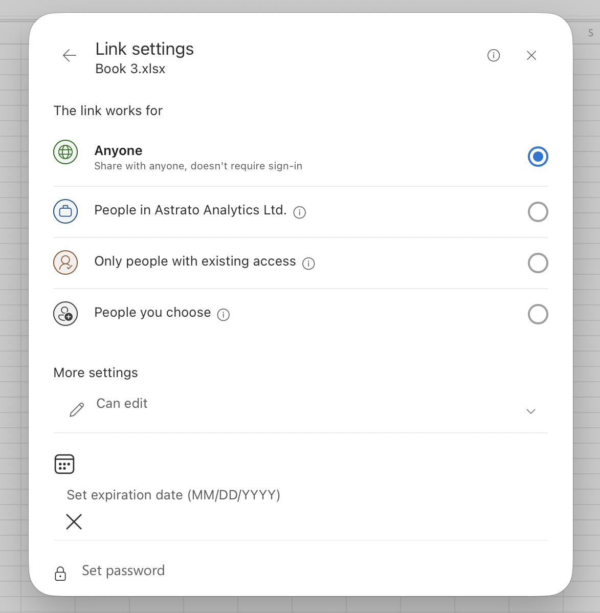 secure Excel data sharing - Astrato Excel Add-in - Share the workbook securely