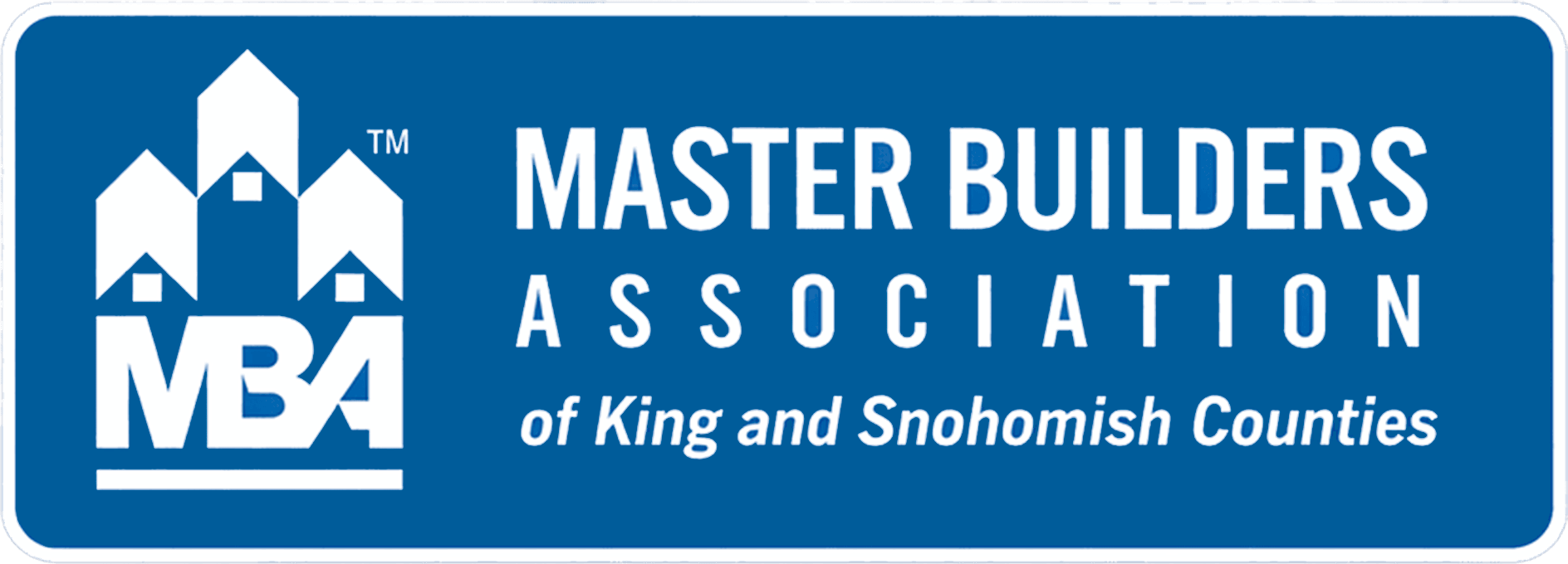 Logo of Master Builders Association of King and Snohomish Counties with white text and house icons on a blue background.