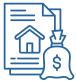 Icon of a financial document with a house symbol linked by arrows to a money bag with a dollar sign.