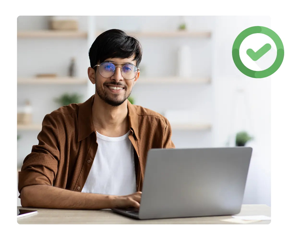 Creator completes Kommunicate Affiliate Program sign-up on a laptop; green check for approval.