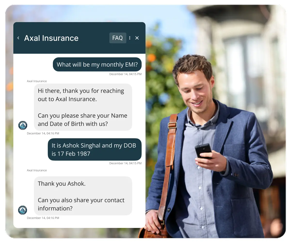 University support chat on a smartphone powered by Kommunicate, where the AI chatbot handles FAQs like deadlines for students.