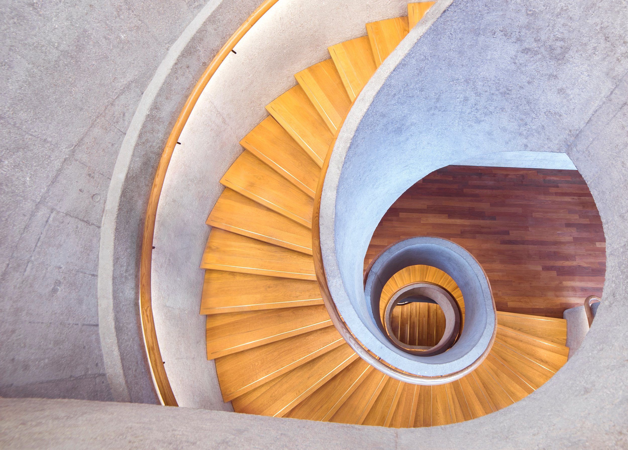 A spiraling staircase.