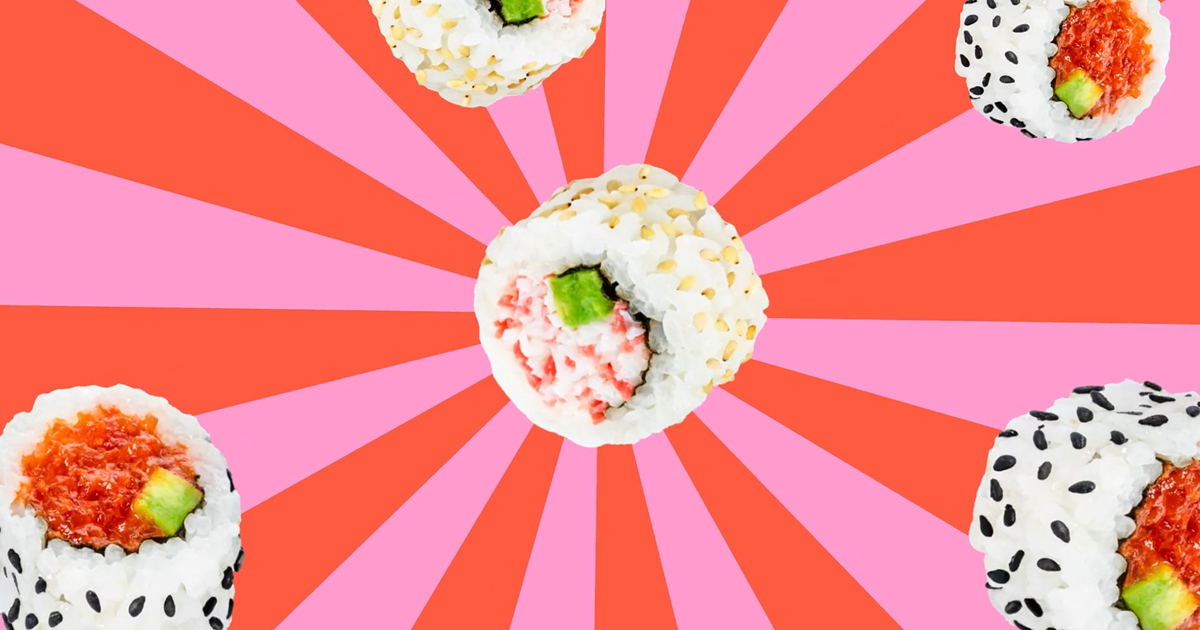 Floating sushi on pink baggrund