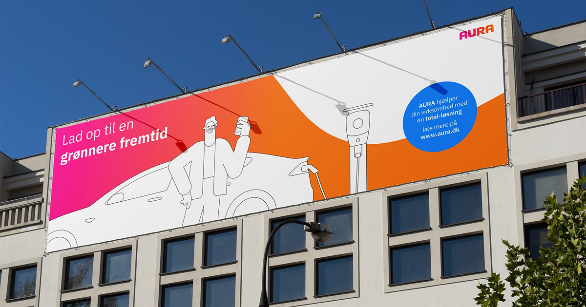AURA billboard on building