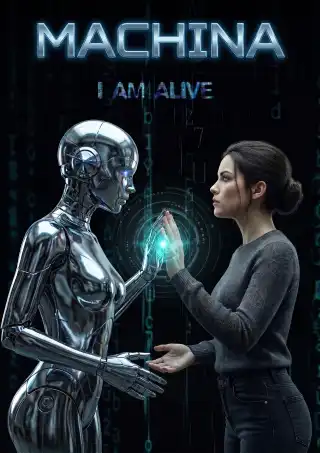 A futuristic laboratory with glowing blue circuits and AI technology for the Machina Escape Room