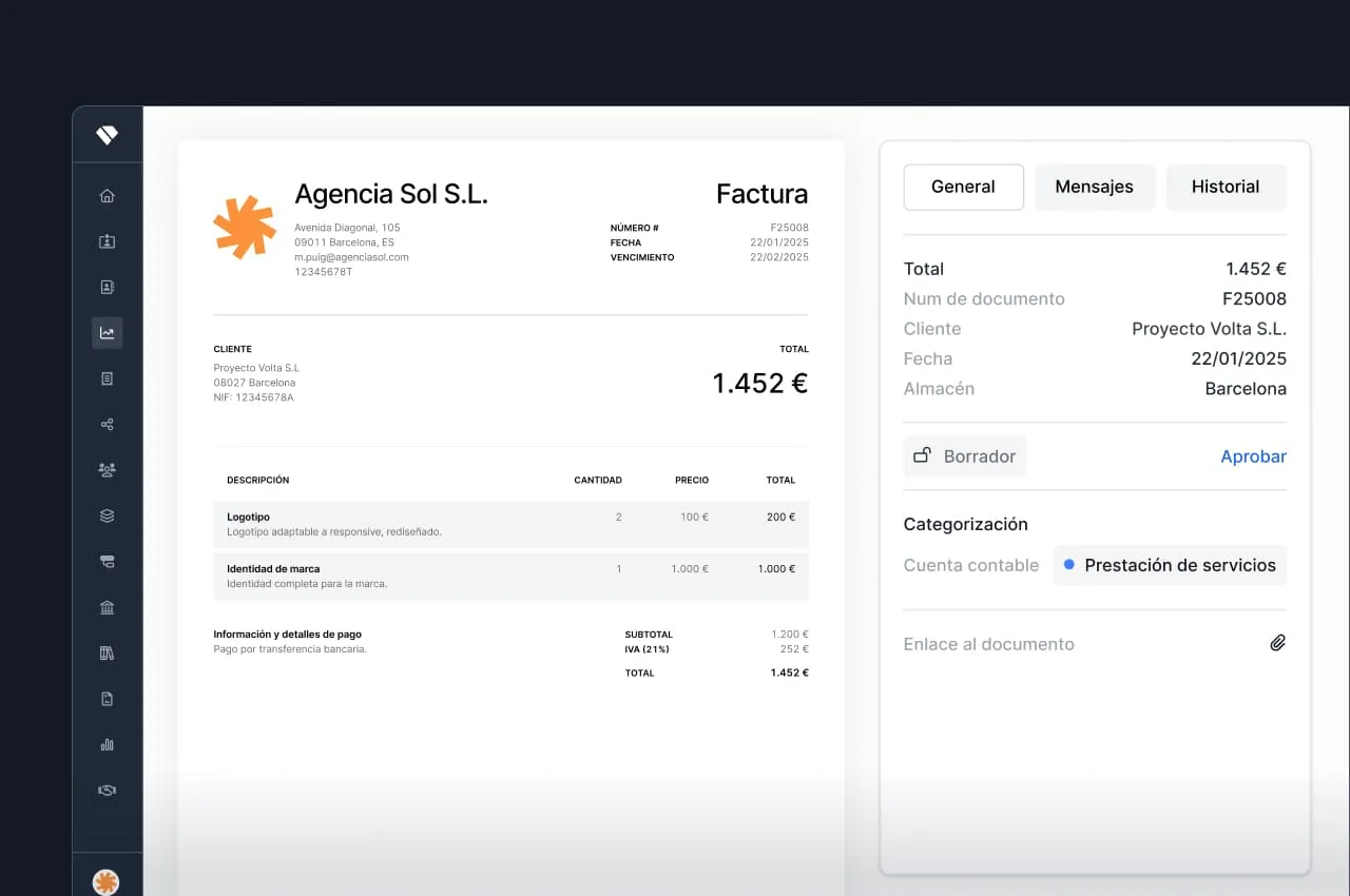 Captura de pantalla de factura de una agencia