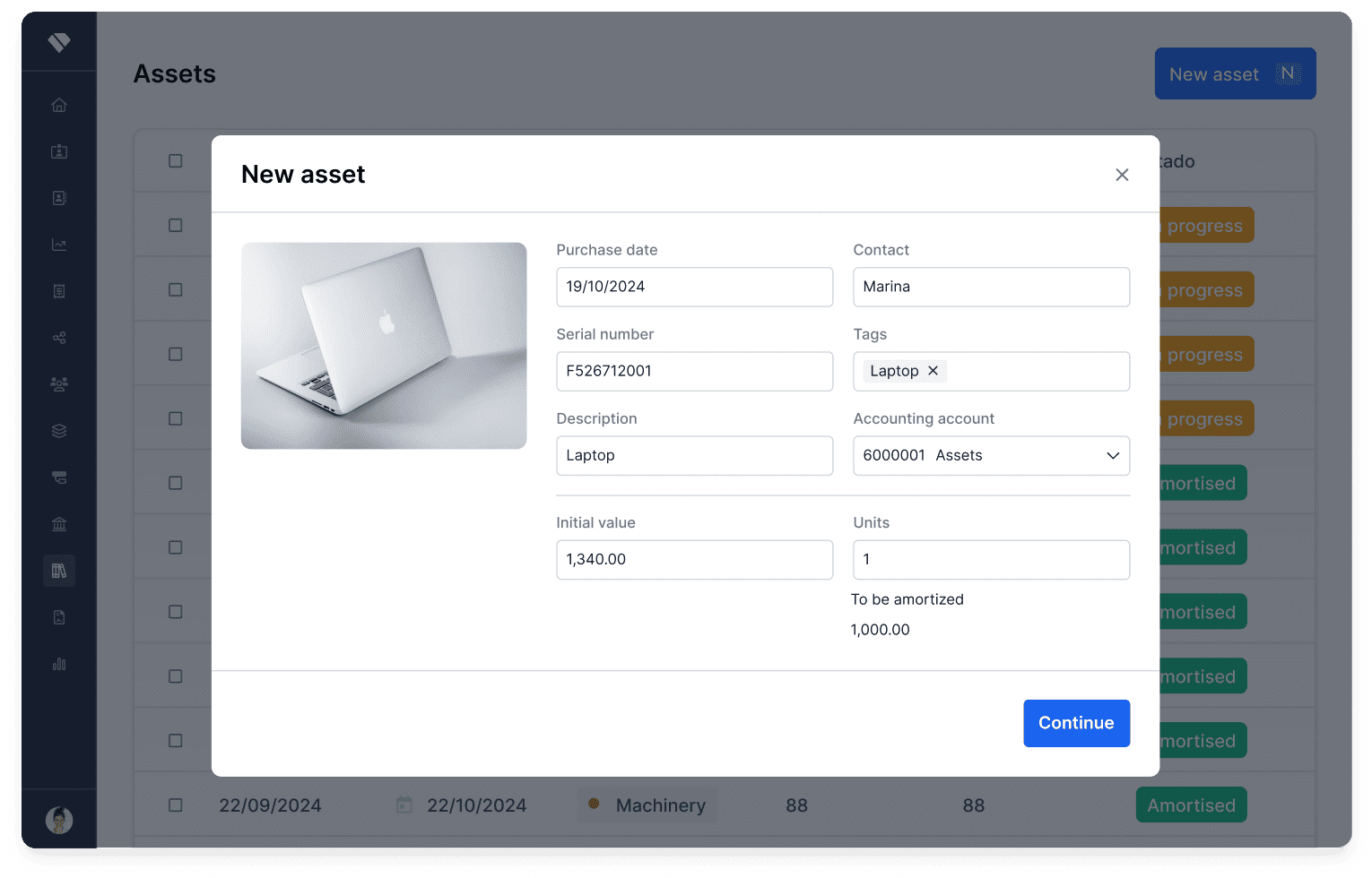 Creation of new assets