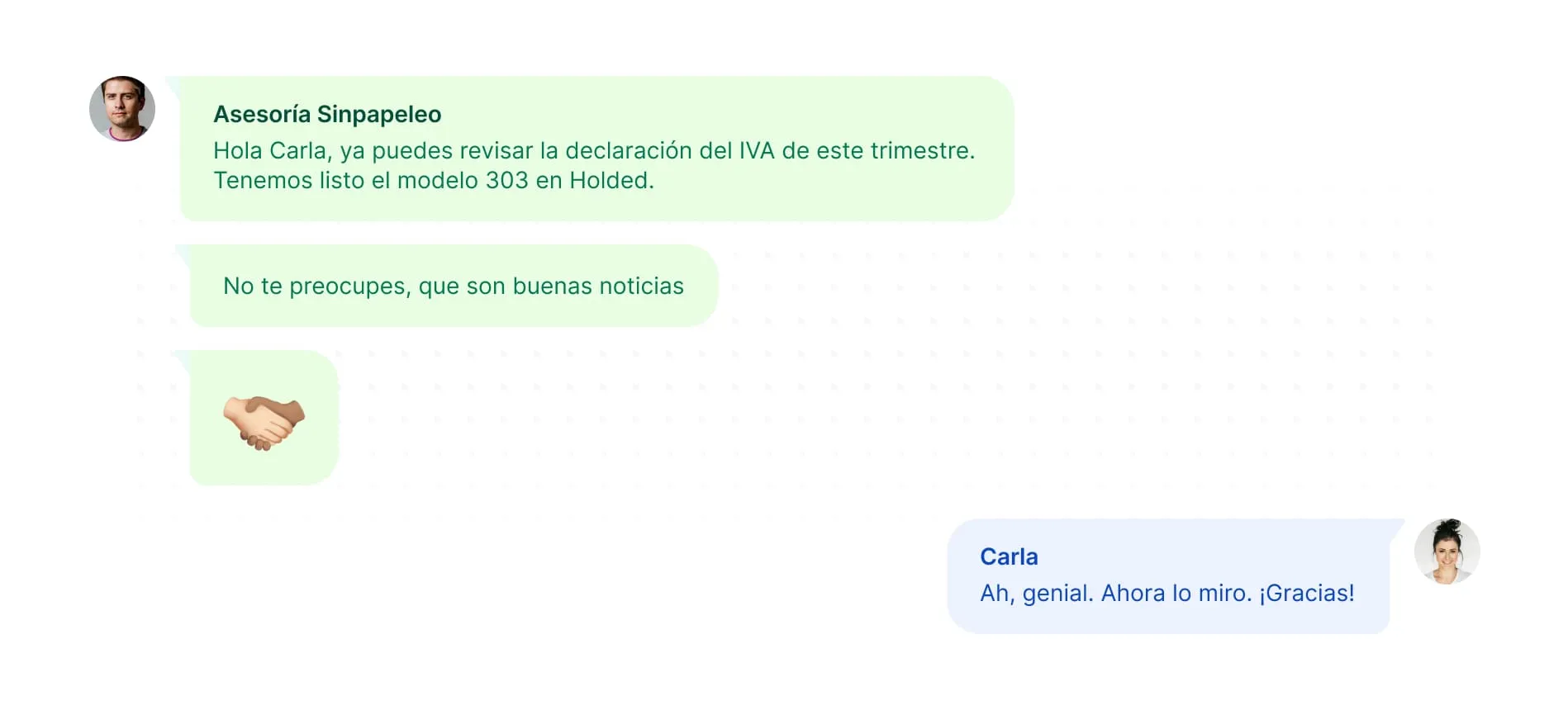 Chat entre un usuario de Holded y su asesoría