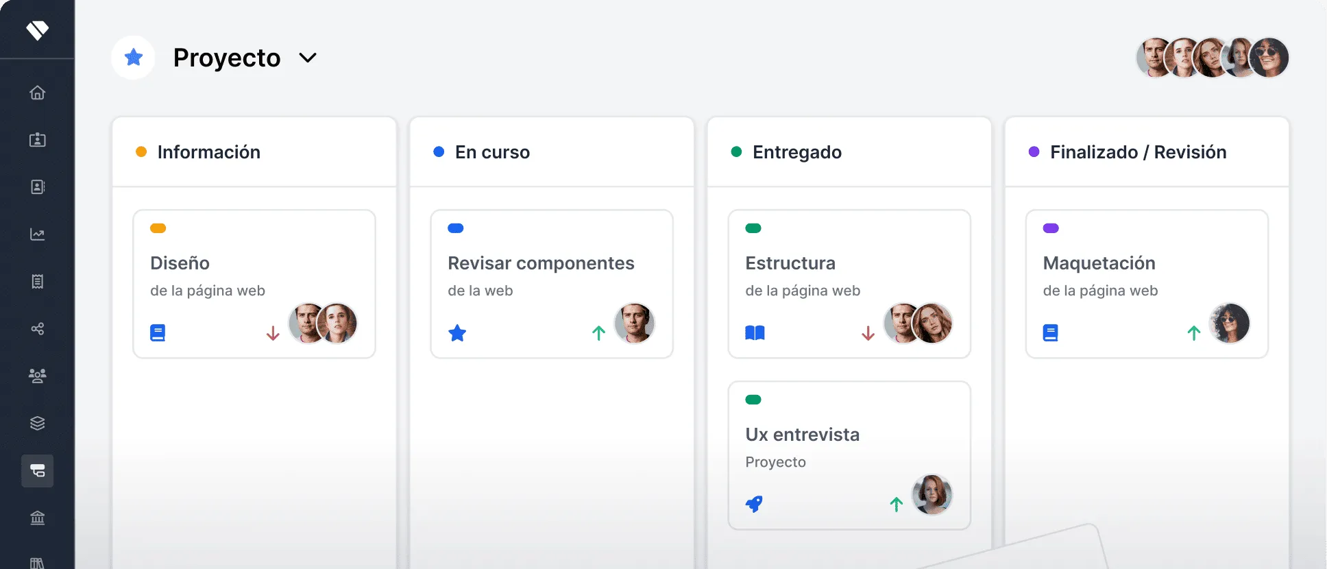 Captura de pantalla del panel de Proyectos