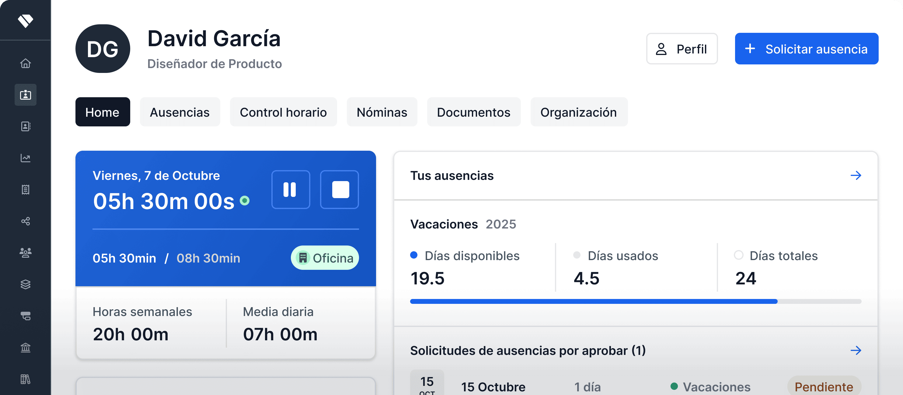 Captura de pantalla de "Mi zona" en Holded