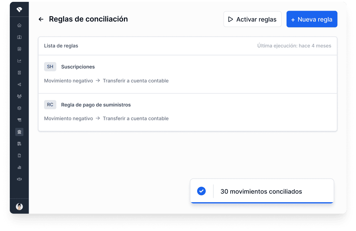 Reglas de conciliación bancaria