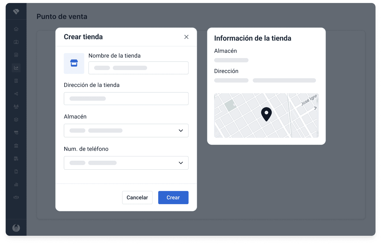 Representación de creación de una tienda dentro de la app del TPV
