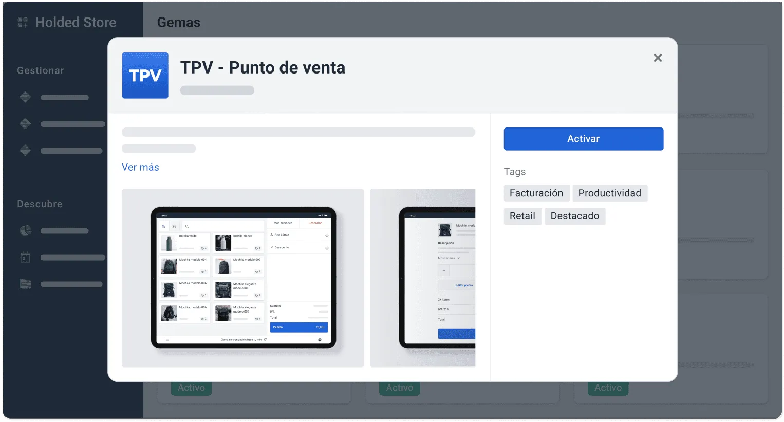 Representación de la app del TPV de Holded dentro de la app store