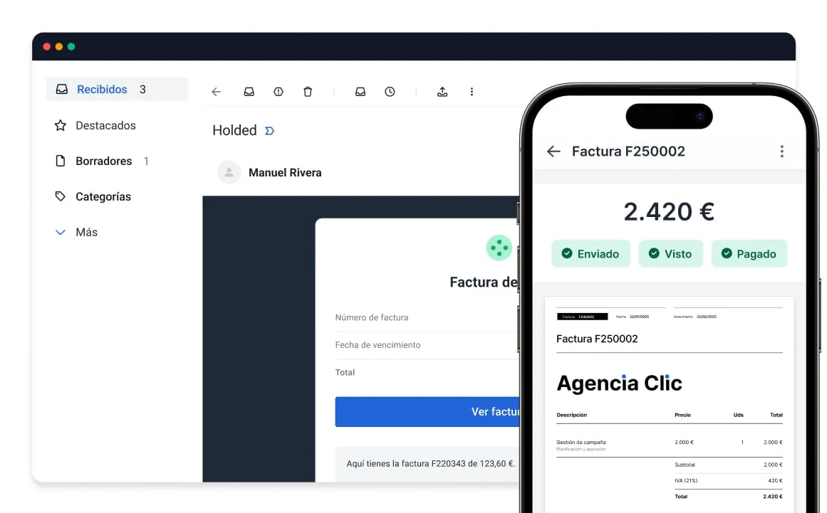 Captura de pantalla de una factura en móvil en Holded