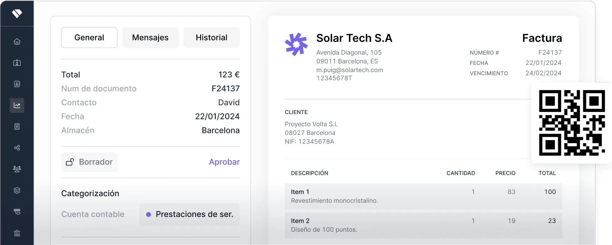 Factura con QR para Verifactu en Holded