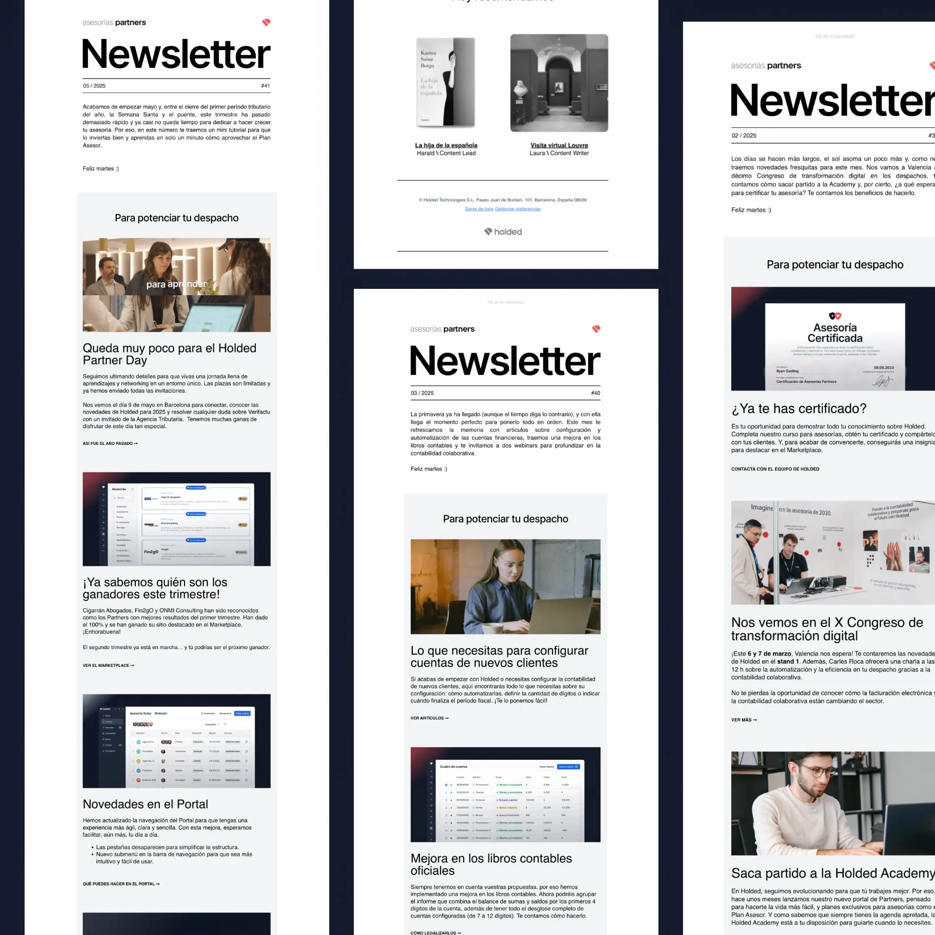 Mosaico de diferentes newsletters de Holded