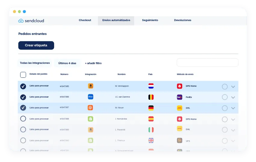 Dashboard de Sendcloud