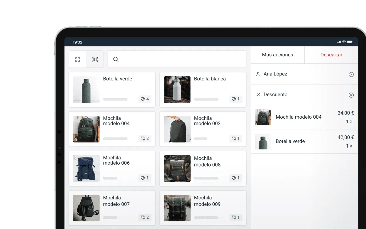 Productos dentro del catálogo de la app del TPV