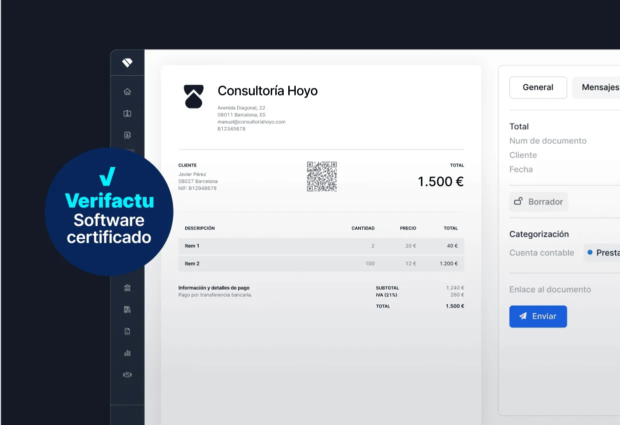 Captura de pantalla de una factura adaptada para verifactu en Holded