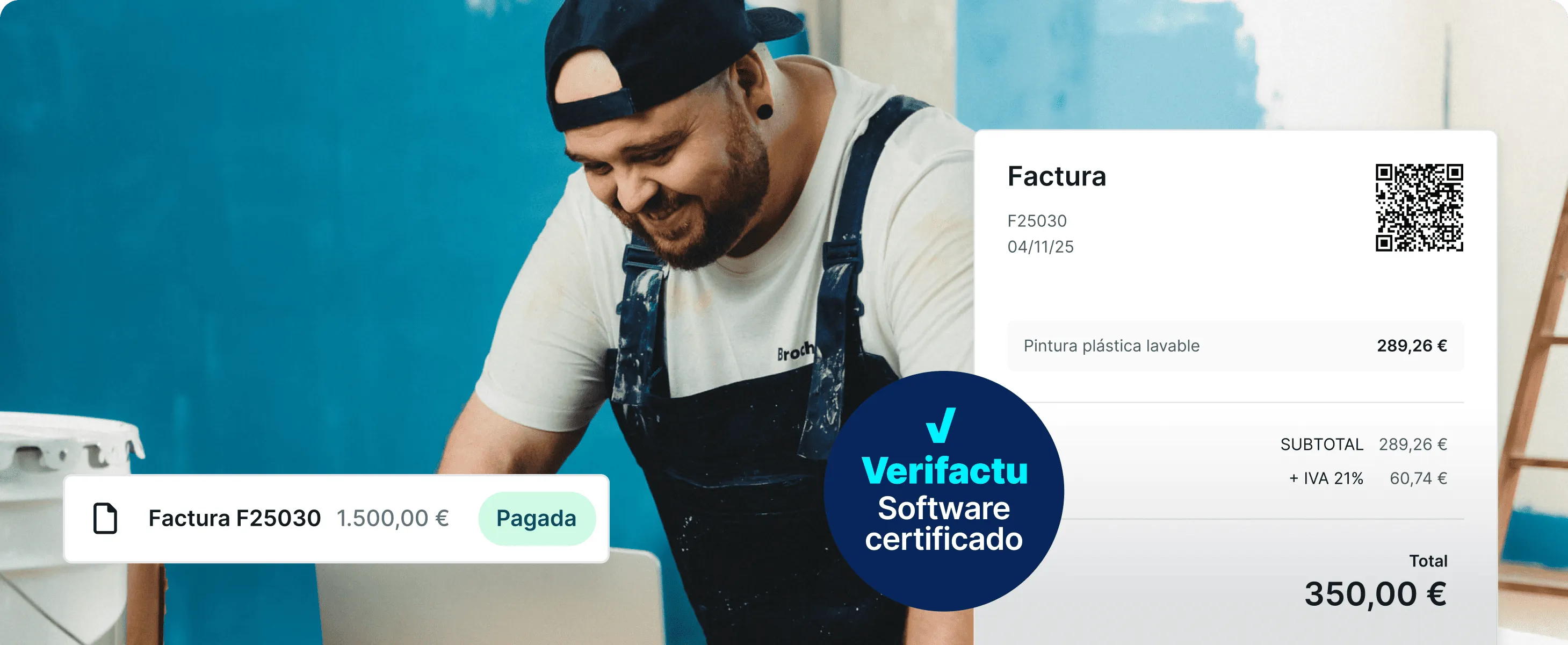 Pintor haciendo una factura Verifactu con Holded