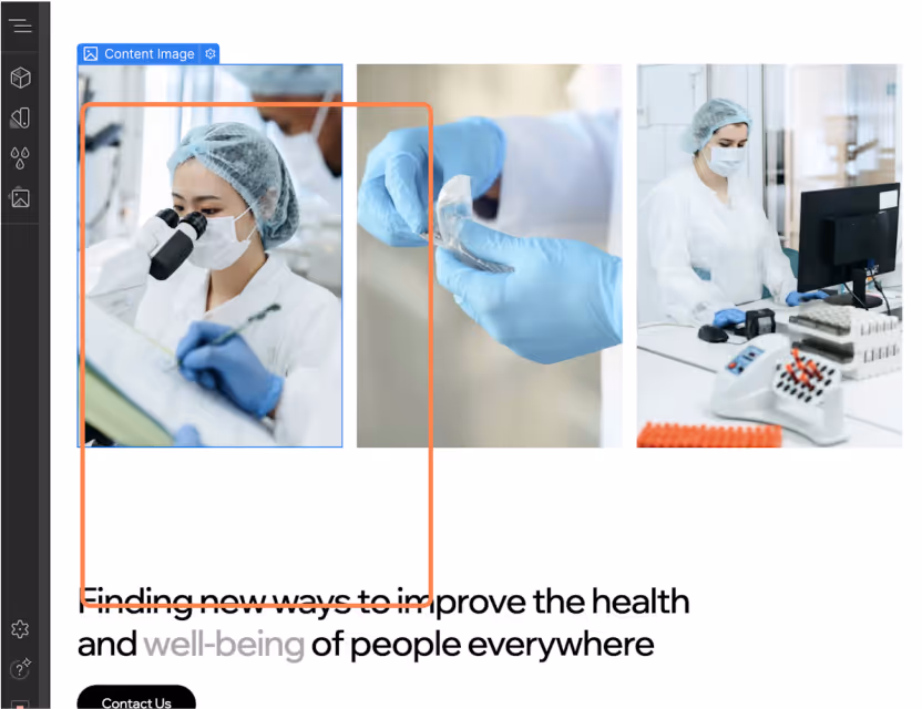 Webflow editor highlighting a placeholder image. Click on the existing image in your Webflow template to replace it with a new one.