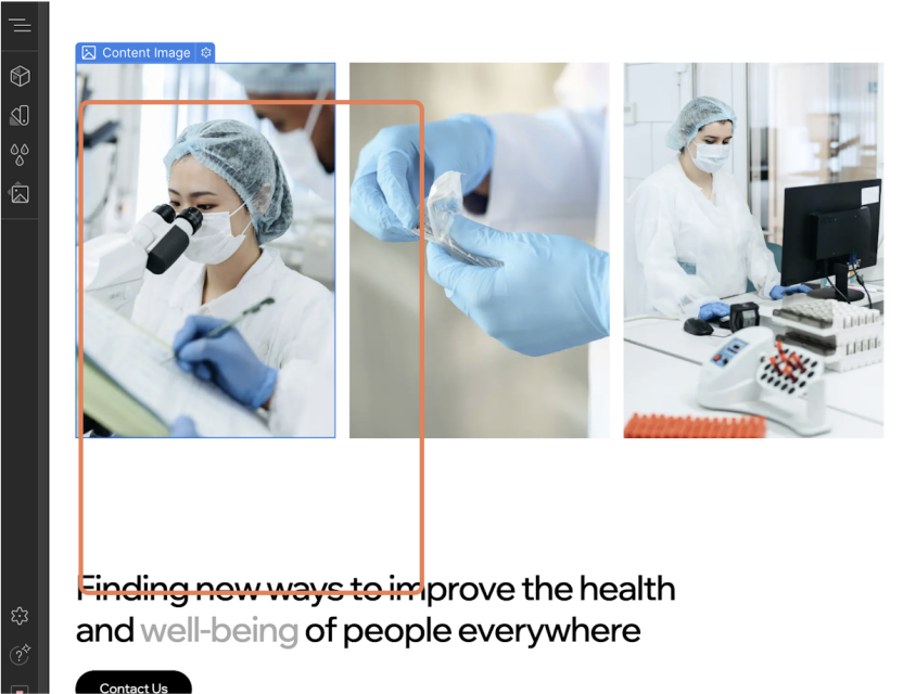 Webflow editor highlighting a placeholder image. Click on the existing image in your Webflow template to replace it with a new one.