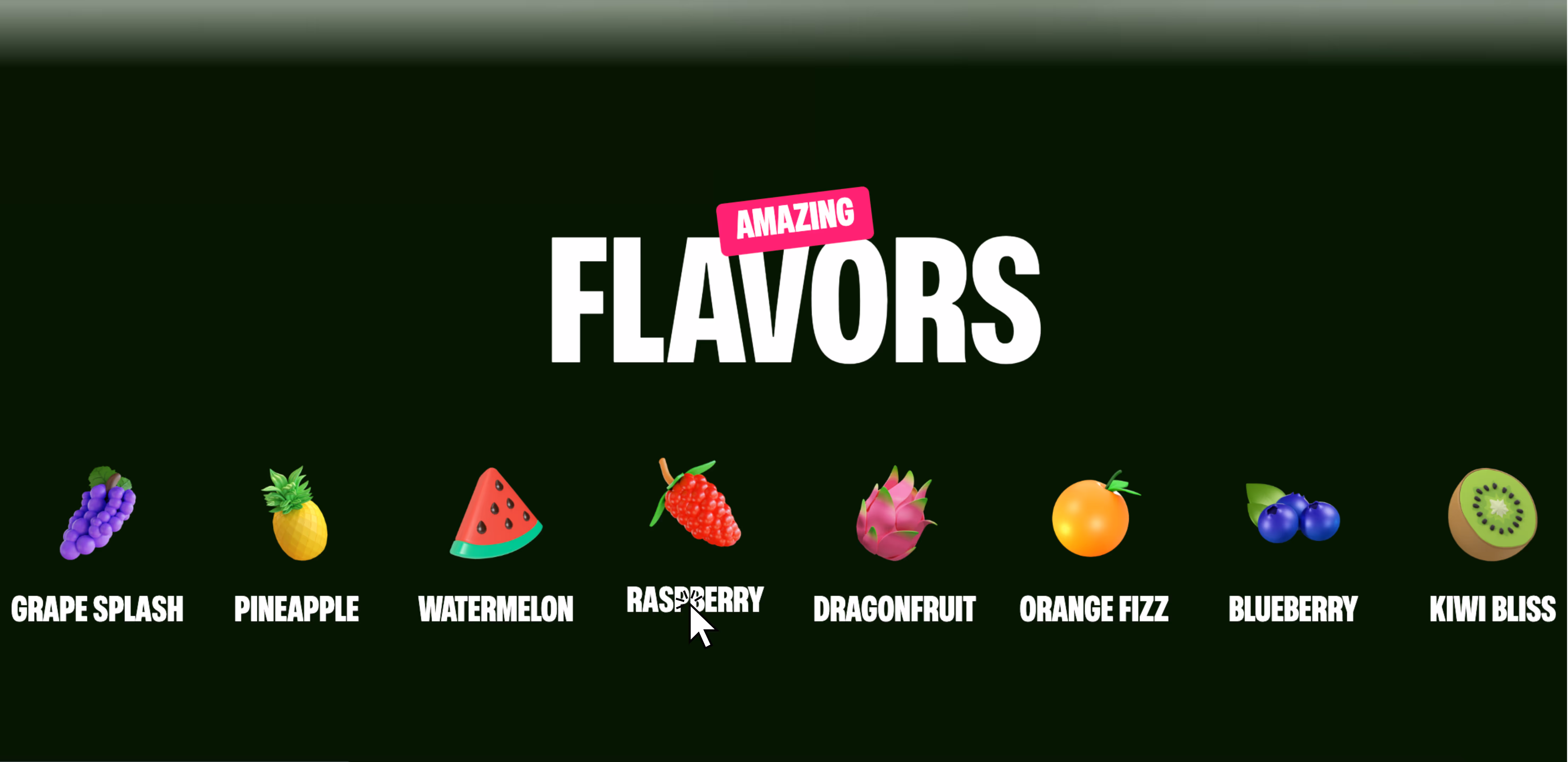 Fruit flavor icons and hover animations from the Tigris Drinks Webflow Template by Silv Templates, designed to showcase vibrant interactions for beverage and ecommerce websites.