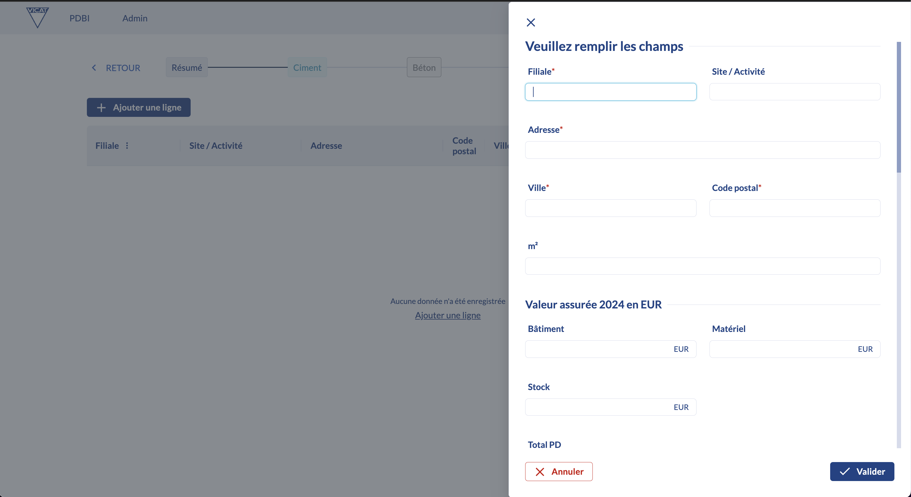Interface pour uploader les assurances