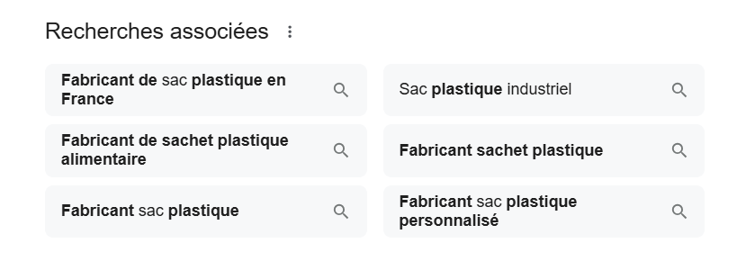 Impression d’écran Recherches associées SEO