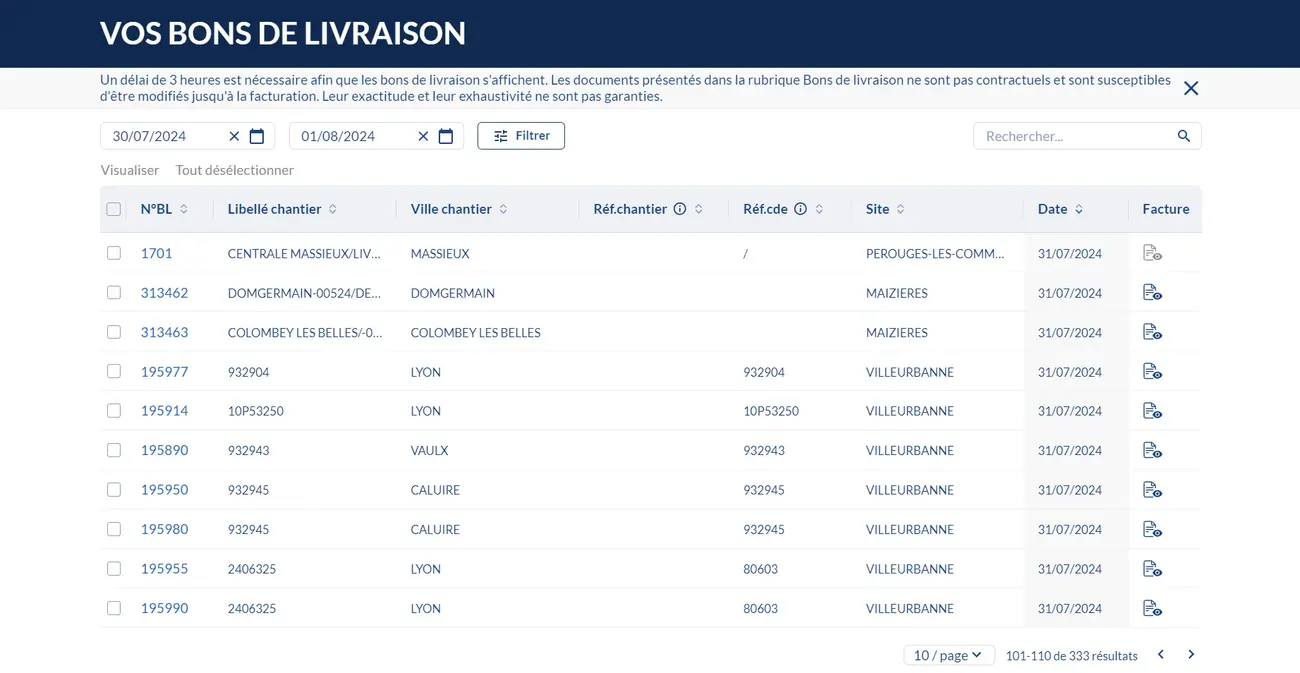 Bon de livraison Granulats Vicat