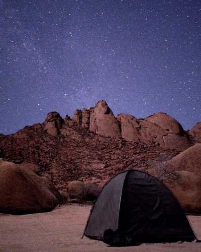 Tent under a starry sky at Spitzkoppe, Namibia
