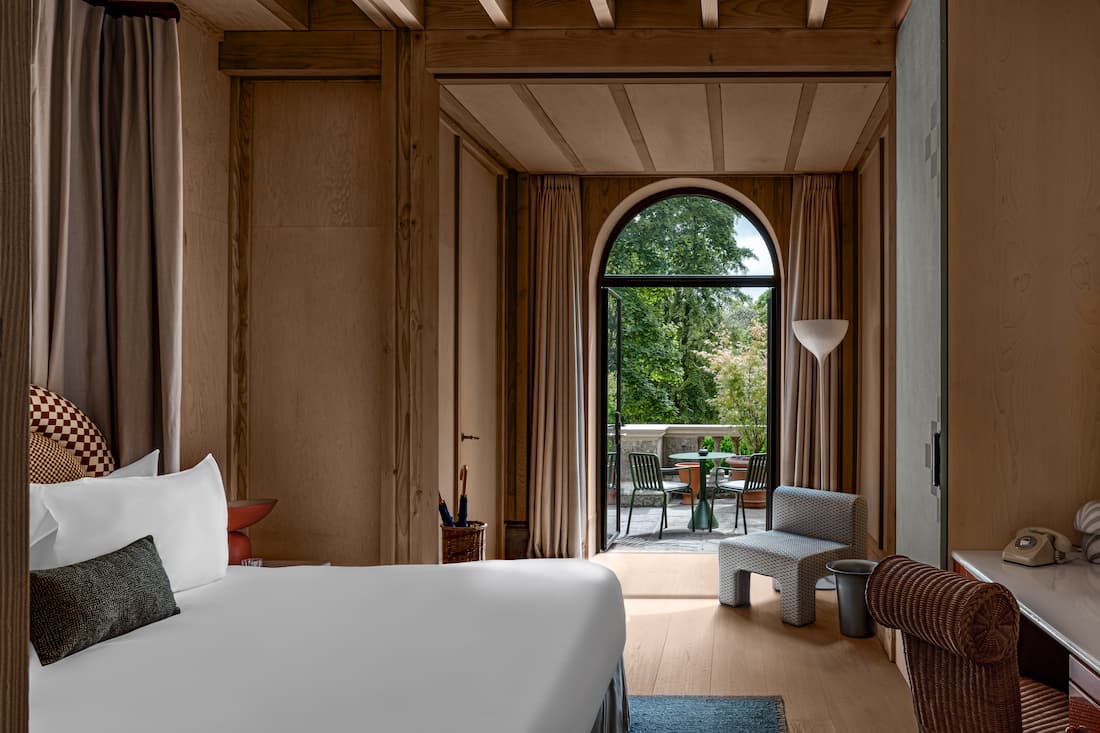Design room with private terrace at Cowley Manor.