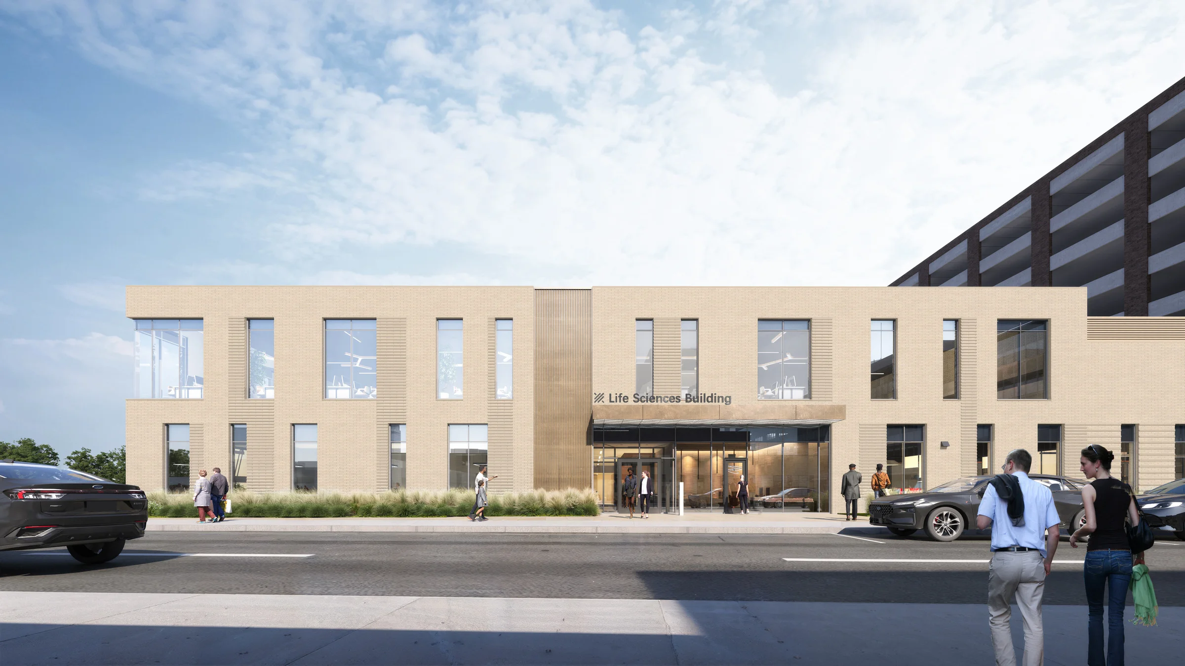 Exterior entrance of Gratiot Life Science Innovation Building.