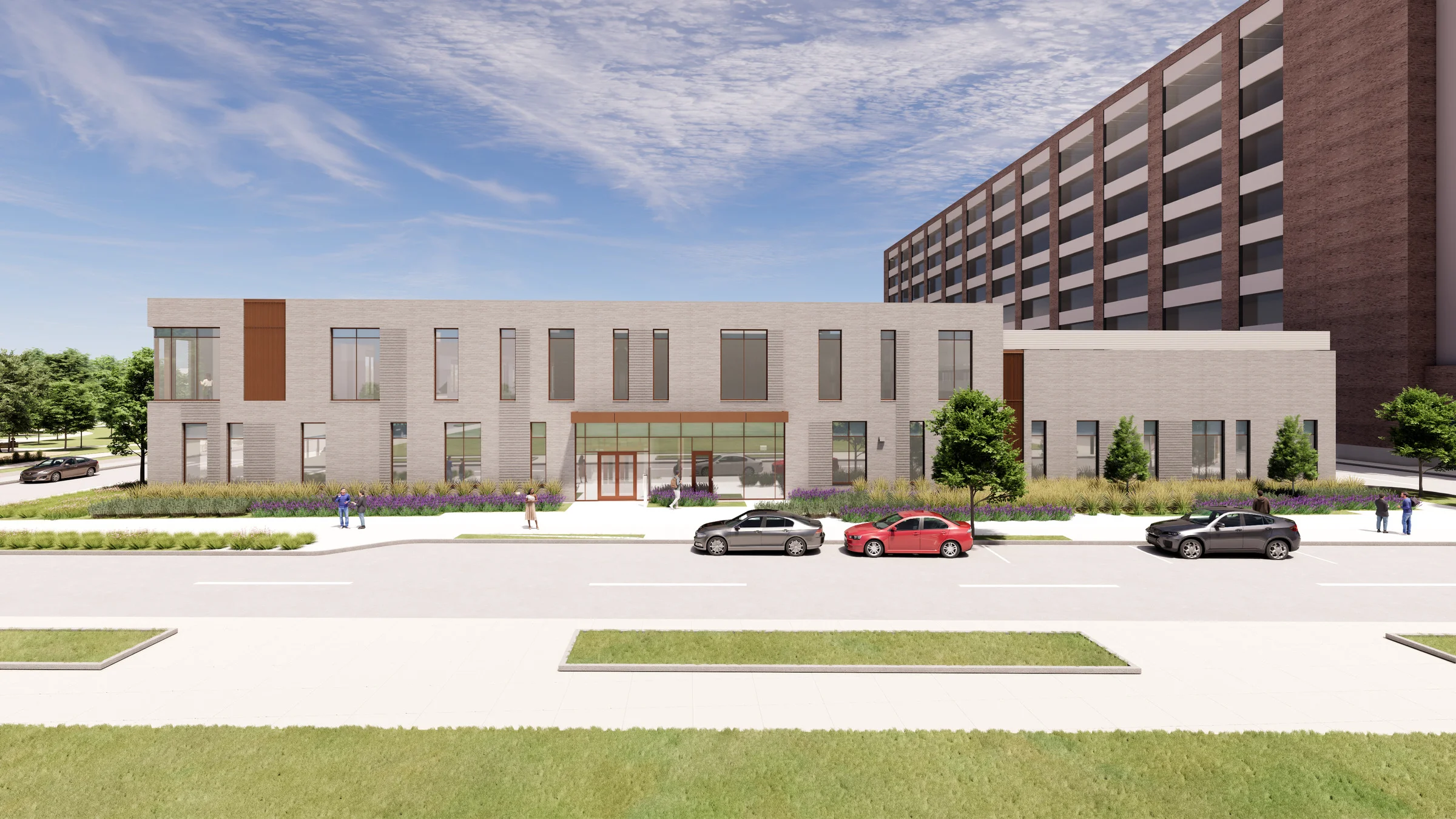 Other angle of Gratiot Life Science Innovation two-story facility.