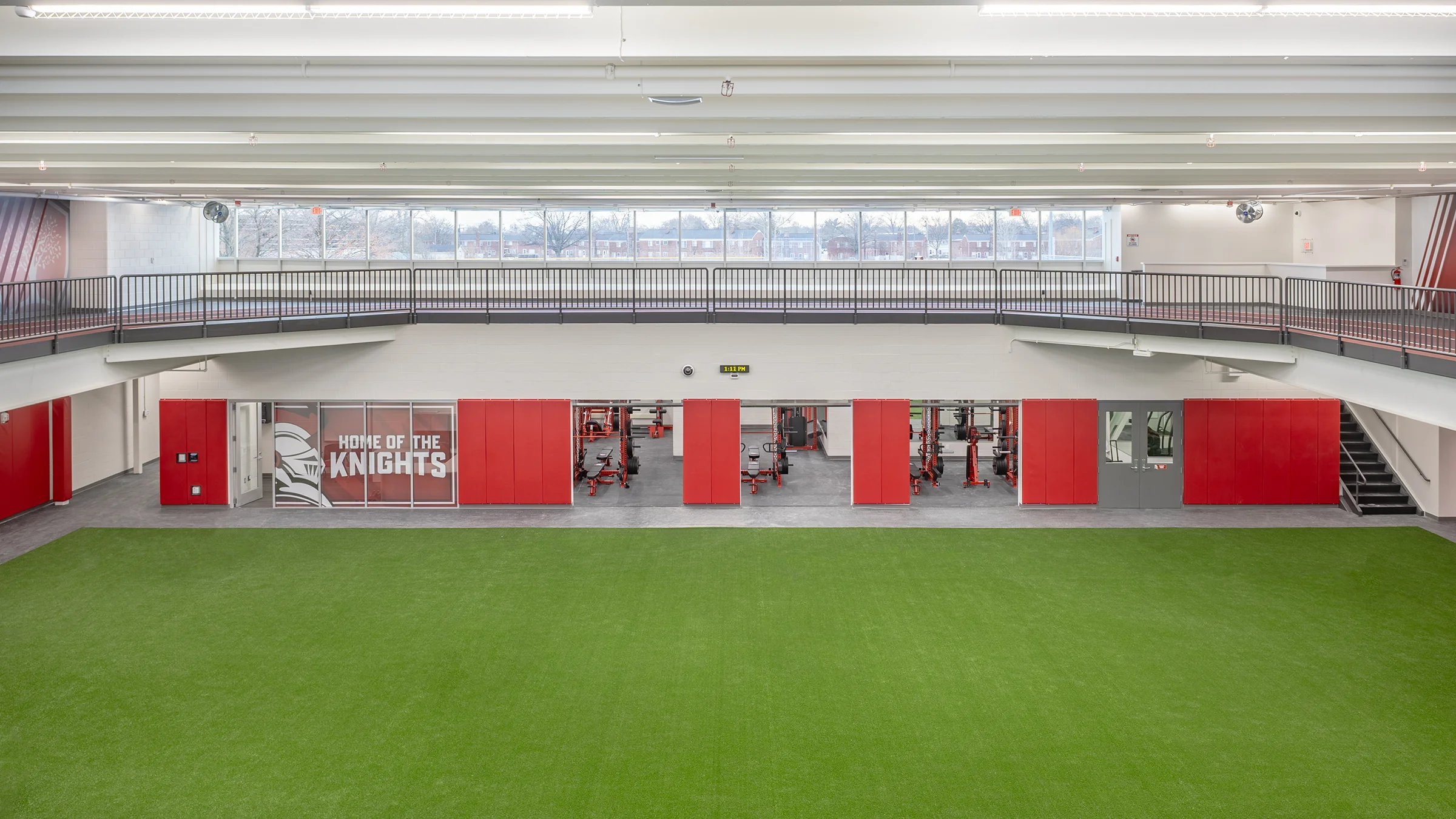 Indoor turf training area inside Oak Park Athletic Training Center.