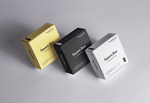 three boxes with different colors and sizes