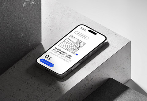 a smartphone on a concrete wall with a blue screen