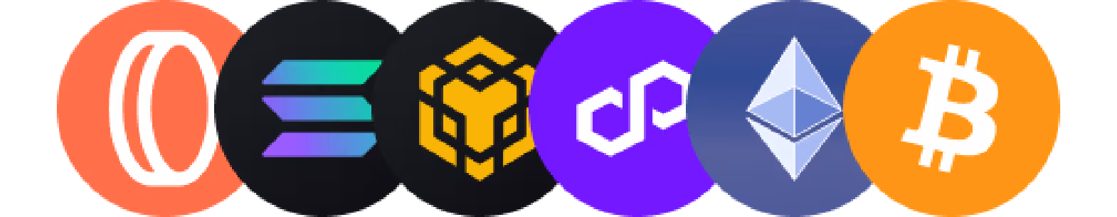 Logos of popular cryptocurrencies: Celo, Solana, Binance, Polygon, Ethereum, and Bitcoin.