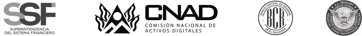 Logos of SSF, CNAD, Centro Nacional de Registros El Salvador, and U.S. Treasury Financial Crimes Enforcement.